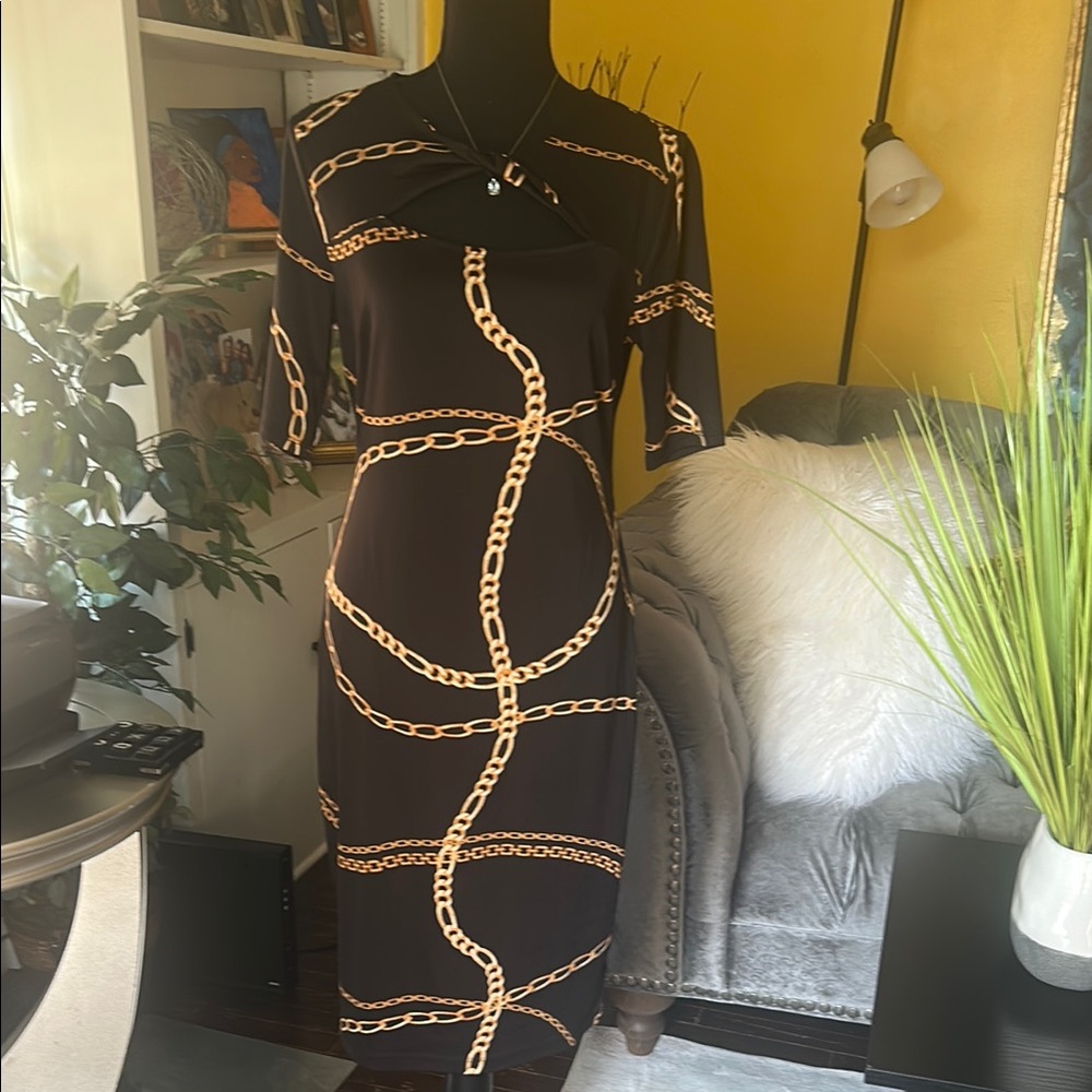 BOLD elements Black and Gold Sequin Sheath Midi Dress